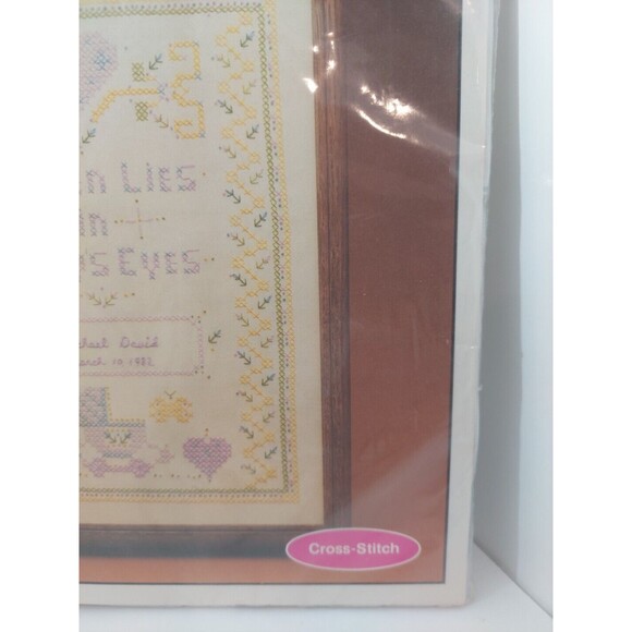 Current Hearts N Flowers Cross Stitch Kit 7154-9 Baby Birth 11" x 14" 1983 VTG - Picture 3 of 9